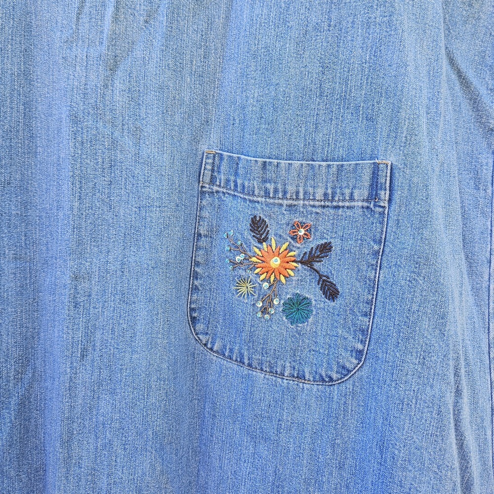 Vtg Christopher & Bank Jumper Overall Denim Dress 18W Embroidered Fall Floral - Picture 4 of 14